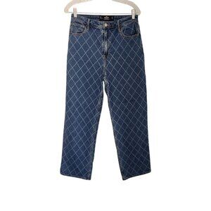 Hollister Ultra High Rise Dad‎ Jeans Blue Checkered Womens Size 9S 29x29 EUC